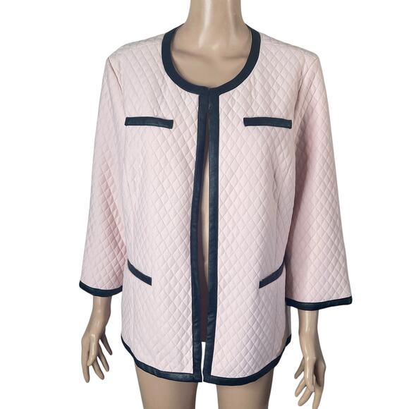 Joan Rivers Quilted Jacket Womens Large Pink Faux Leather Black Trim - Picture 3 of 10